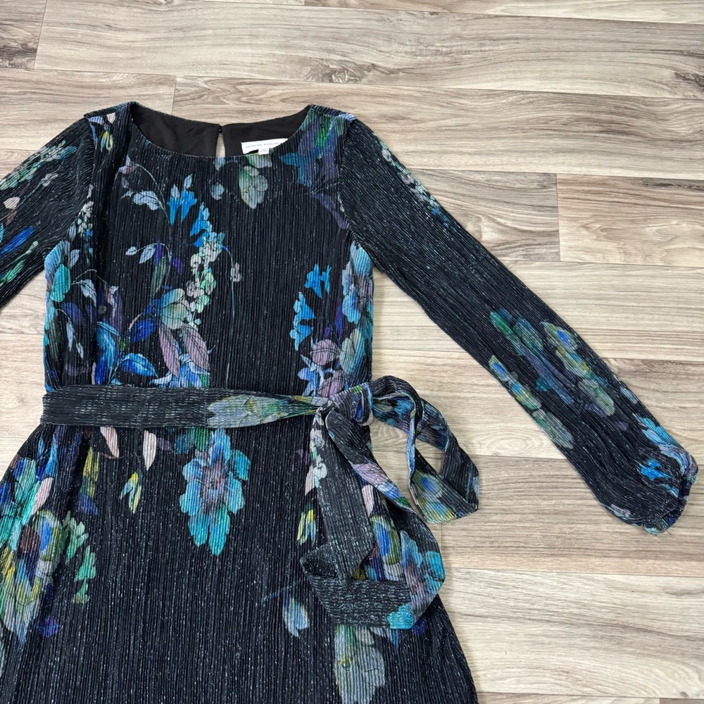 Dress the Population Kirsi Metallic Floral Long Sleeve Minidress Turquoise Multi - Picture 4 of 7